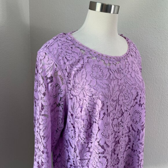 Isaac Mizrahi Live! Womens Plus 1X Lavender Lace Overlay Tunic Top 3/4 Sleeve - Picture 2 of 9